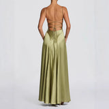 Robe Longue Satinée à Bretelles Fines