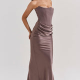 Robe Longue Bustier Drapée Élégance Satinée