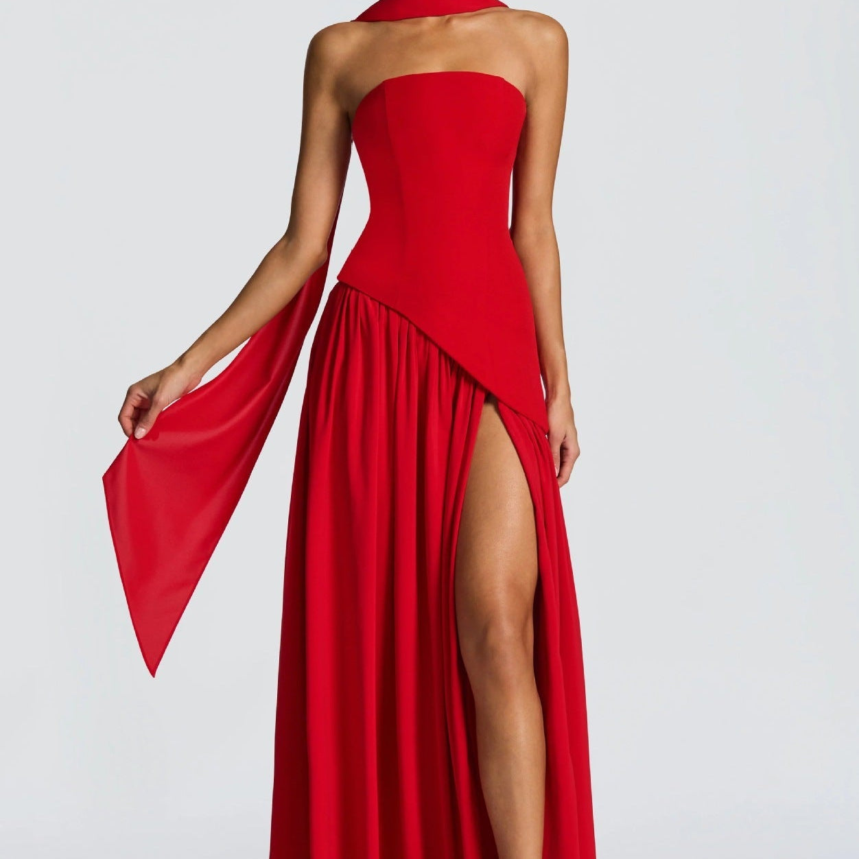 Robe longue bustier plissée à fente pour femme