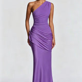 Robe Longue Asymétrique à Épaule Unique