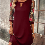 Robe Courte Manches Dentelle Imprimée Coupe Fluide Chic