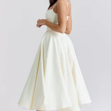 Robe Midi Évasée à Bretelles Fines