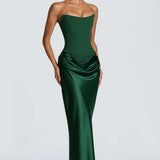 Robe Longue Satinée Bustier Drapée Élégance Luxe