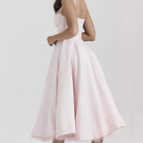 Robe Midi Évasée à Bretelles Fines