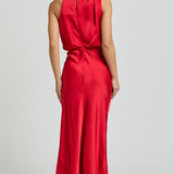 Robe Midi Satinée Col Drapé Élégance Moderne