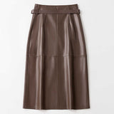 Jupe Midi Simili Cuir Taille Ceinturée Élégance Moderne
