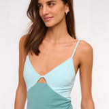Robe Midi Satinée Bicolore Dos Croisé