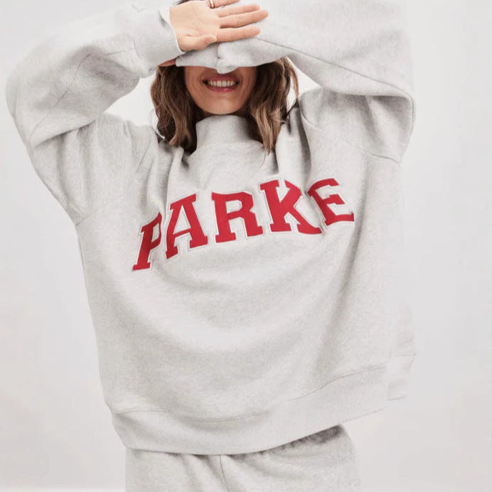 Sweat oversize femme col montant imprimé varsity