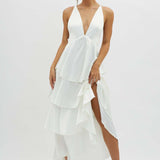 Robe Longue Volants Superposés Décolleté Plongeant