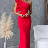 Robe longue femme asymétrique à volants