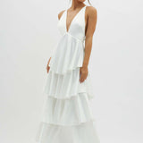 Robe Longue Volants Superposés Décolleté Plongeant