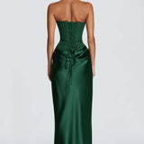 Robe Longue Satinée Bustier Drapée Élégance Luxe