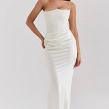 Robe Longue Bustier Drapée Élégance Satinée