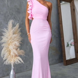 Robe longue femme asymétrique à volants