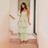Robe longue bustier à volants étagés pour femme