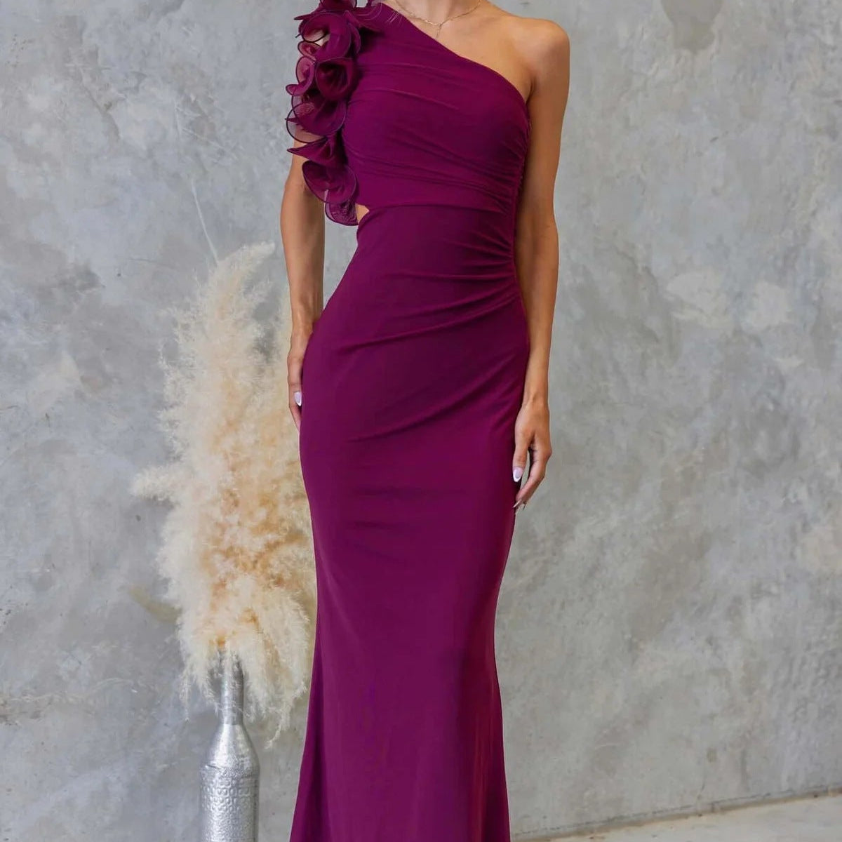 Robe longue femme asymétrique à volants