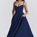 Robe Midi Évasée à Bretelles Fines