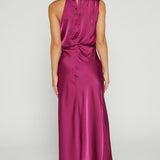Robe Midi Satinée Col Drapé Élégance Moderne