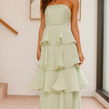 Robe longue bustier à volants étagés pour femme