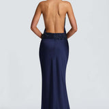 Robe Longue Drapée à Col Halter Élégant
