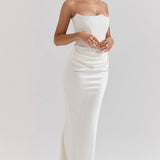 Robe Longue Bustier Drapée Élégance Satinée