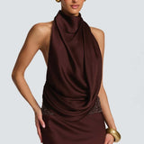 Robe Longue Drapée à Col Halter Élégant