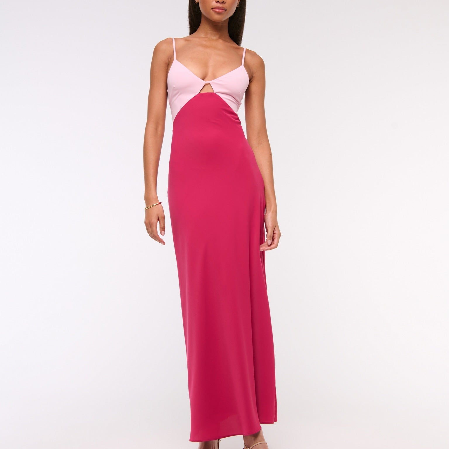 Robe Midi Satinée Bicolore Dos Croisé