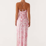 Robe Longue Fleurie Satinée à Fente Élégante