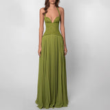 Robe longue plissée à col licou et décolleté V