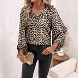 Leopard Bluse Med V Hals Elegant Casual Stil
