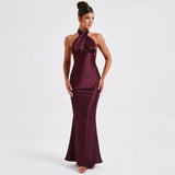 Robe Maxi Satinée Col Halter Coupe Sirène Élégance