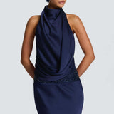 Robe Longue Drapée à Col Halter Élégant