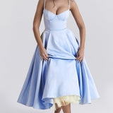 Robe Midi Évasée à Bretelles Fines