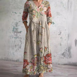 Robe Longue Fleurie à Manches Mi-Longues