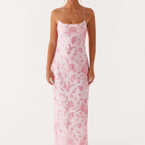 Robe Longue Fleurie Satinée à Fente Élégante