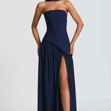 Robe longue bustier plissée à fente pour femme