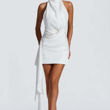 Robe Courte Drapée Col Halter Élégance Chic