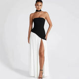 Robe longue bustier plissée à fente pour femme