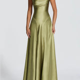 Robe Longue Satinée à Bretelles Fines