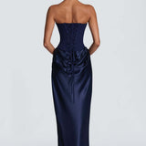 Robe Longue Satinée Bustier Drapée Élégance Luxe