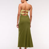 Robe Midi Satinée Bicolore Dos Croisé