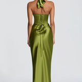 Robe Longue Satinée Dos Nu Décolleté Plongeant