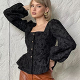 Elegant Blonde Bluse Med Pufærmer Feminint Stil