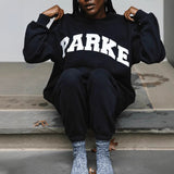 Sweat oversize femme col montant imprimé varsity