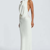 Robe Longue Drapée à Col Halter Élégant