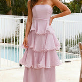 Robe longue bustier à volants étagés pour femme