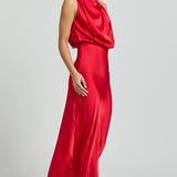 Robe Midi Satinée Col Drapé Élégance Moderne