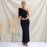 Robe longue femme asymétrique à volants