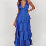 Robe Longue Volants Superposés Décolleté Plongeant