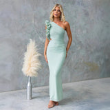 Robe longue femme asymétrique à volants